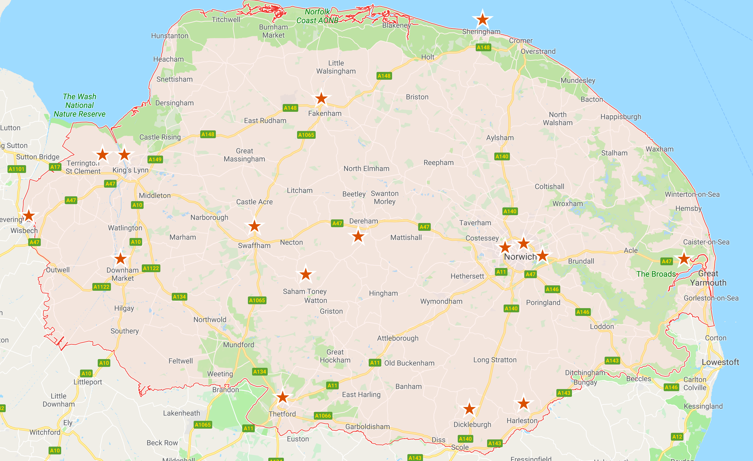 Norfolk Clubs Map